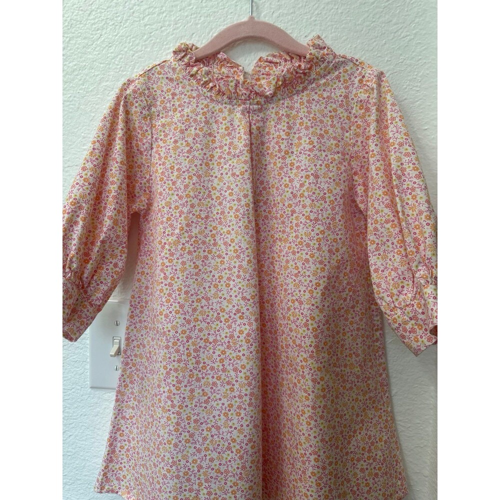 Two Girls and a Boy Floral Smocked Neck Dress Size 7 Pink Orange